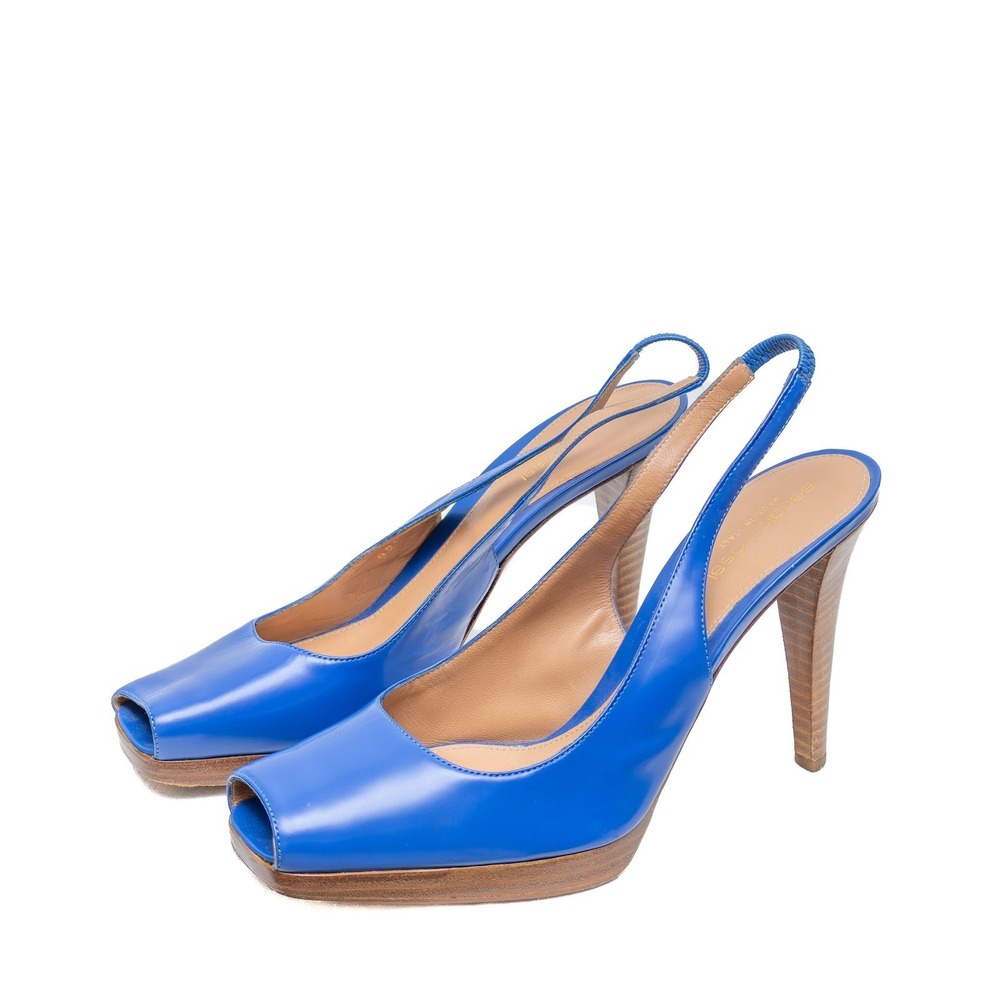 Sergio Rossi Blue Leather Slingback Peep Toe Heels | Size EU 39 / US 8.5